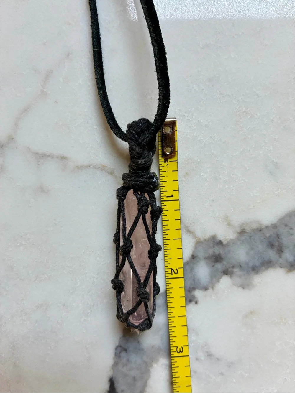 Handmade Black Cord Rose Quartz Pendant Necklace